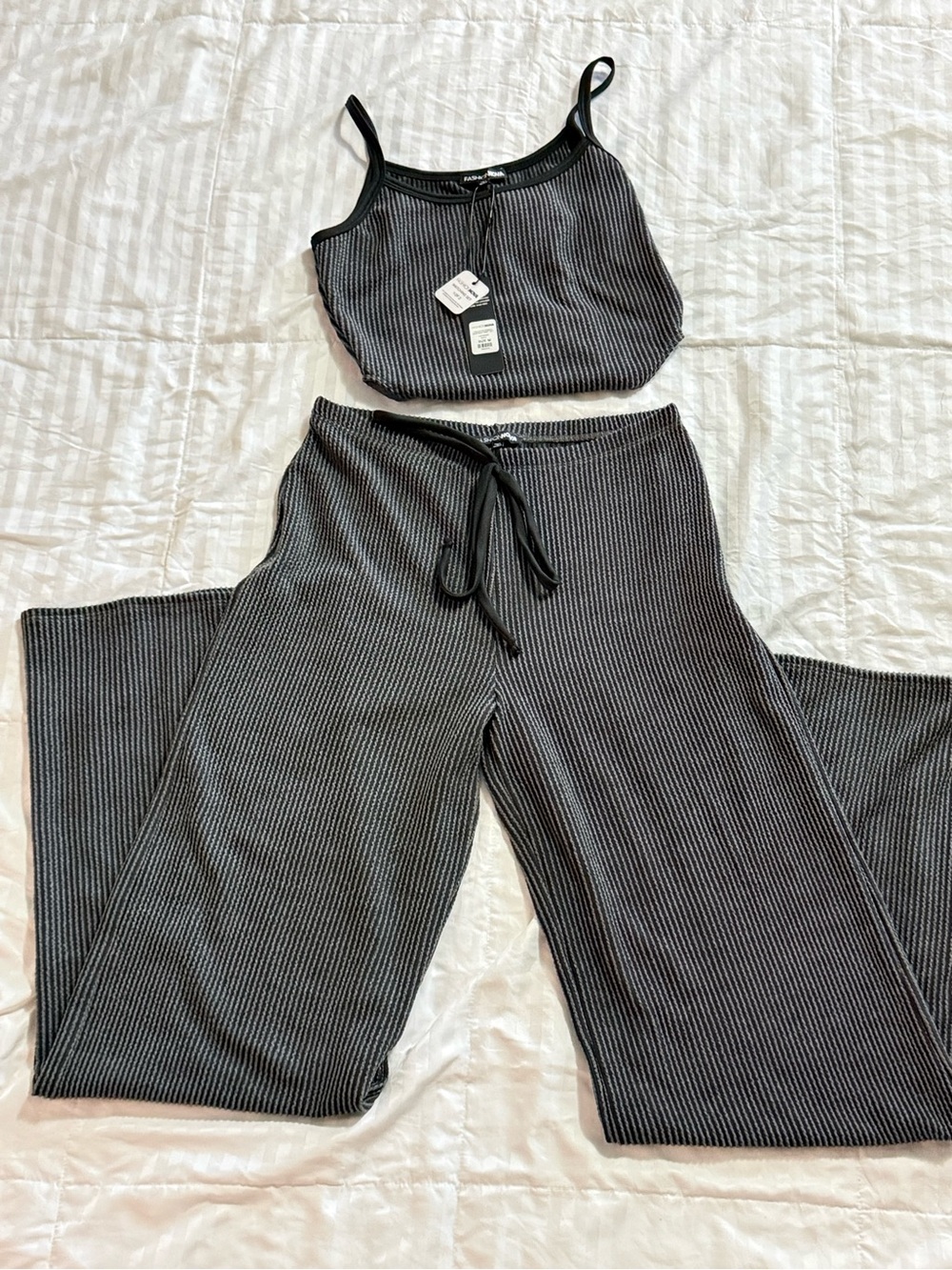 Fashion Nova Paulette Ribbed Bodysuit Pant Set Black M NWT